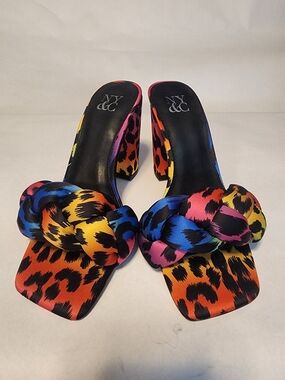 New No Box NY&C Multicolor Leopard Print Knot Slide Sandals